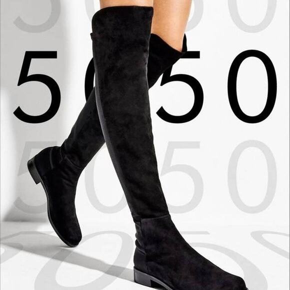 Stuart Weitzman 5050 Over-The-Knee Boots Dark Gray Size 6.5M Leather/Stretch - Picture 2 of 9